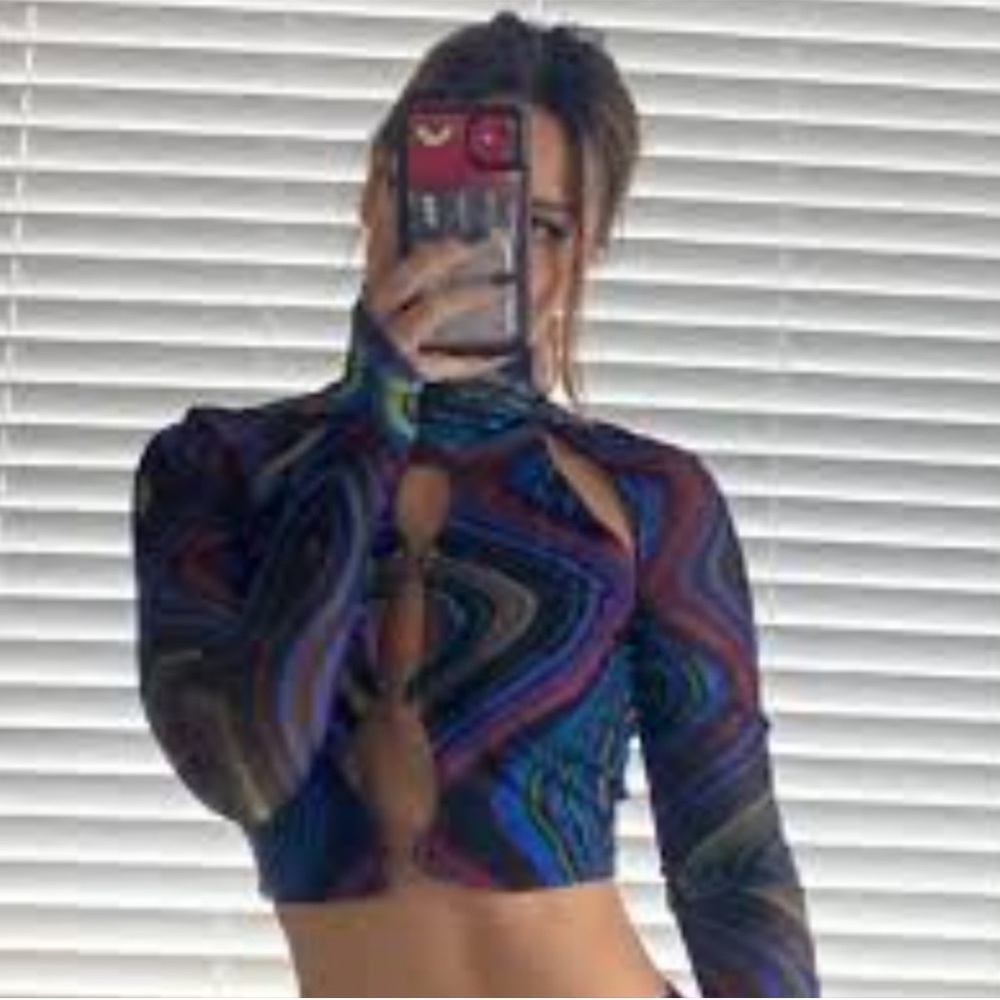 AFRM Vibrant Patterned Cut-Out Crop Top - Picture 2 of 4